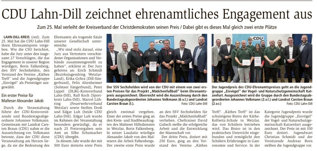 Gruppenfoto nach der Ehrung für unsere Jugendarbeit beim CDU Ehrenamtspreis