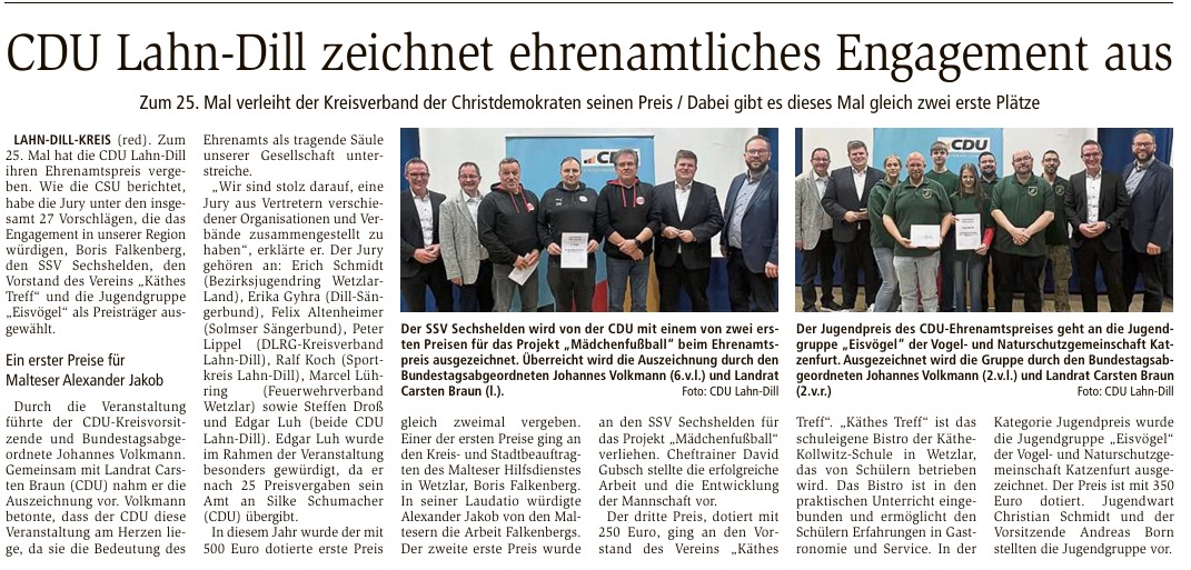 Gruppenfoto nach der Ehrung für unsere Jugendarbeit beim CDU Ehrenamtspreis